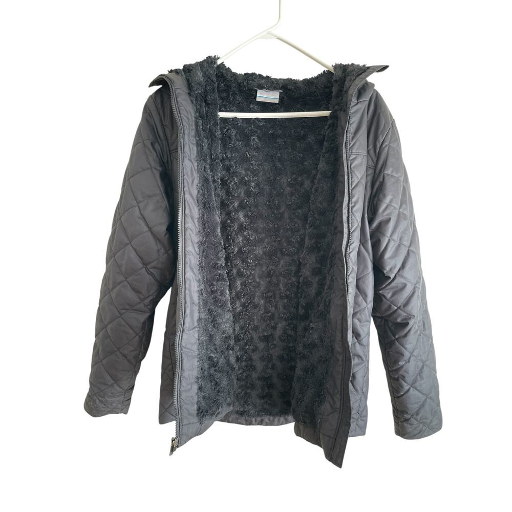 Columbia Copper Crest Hooded Jacket Cozy Quilted Sherpa Lined Black Womens Sz L - Picture 8 of 12